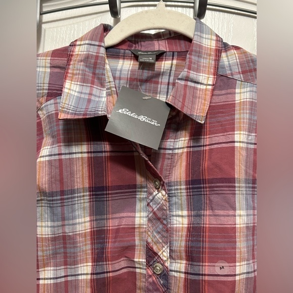 Eddie Bauer tie front plaid blouse button down shirt size medium women’s NWT - Picture 4 of 16